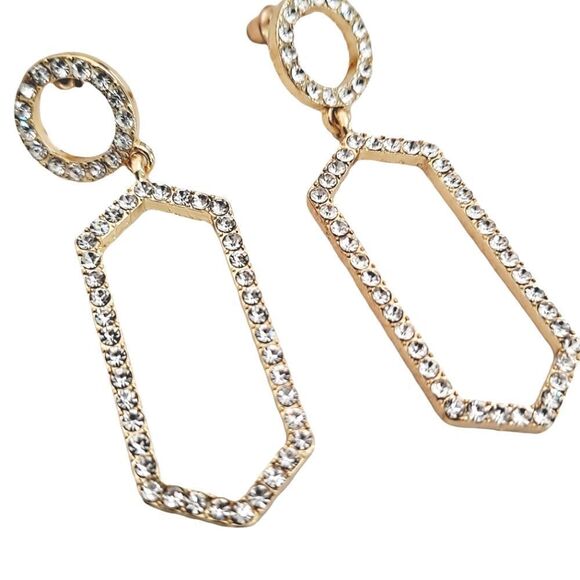 💖 2/$30 Rhinestones geometric gold drop cocktail wedding formal earrings - Picture 10 of 15